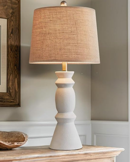 Oneach 25.75'' Farmhouse Ceramic Table Lamp for Living Room, Rustic White Bedside Lamps for Bedroom, Nightstand, Dining Room, Office, Table Decor… - LeafyLoom