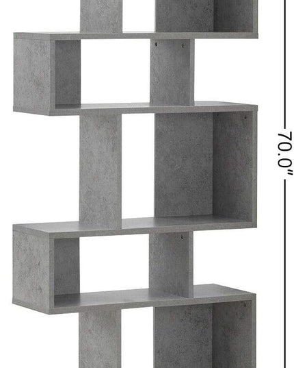 Giantex 5-Tier Geometric Bookshelf, 70" Tall Wood Freestanding Decorative Display Open Shelves with Anti-Tipping Device, Each Shelf Holds up to 44 lbs, Wooden S Shaped Bookcase, Gray - LeafyLoom