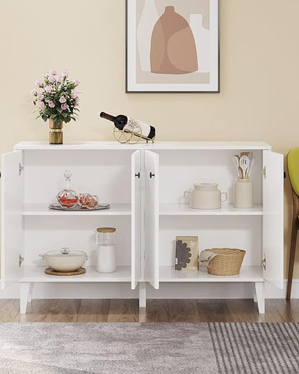 Panana Sideboard Buffet Cabinet Kitchen Storage Cabinet Living Room 4 Doors Console Table (White) - LeafyLoom