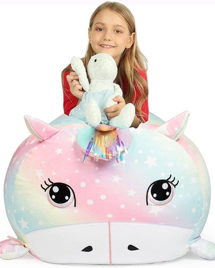 Unicorn Stuffed Animal Storage for Teens Girls Bedroom, Kids Bean Bag Chairs, Super Soft Velvet Fabric Large Size Covers Only - LeafyLoom