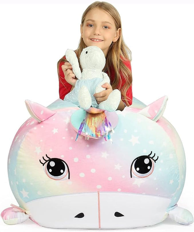 Unicorn Stuffed Animal Storage for Teens Girls Bedroom, Kids Bean Bag Chairs, Super Soft Velvet Fabric Large Size Covers Only - LeafyLoom