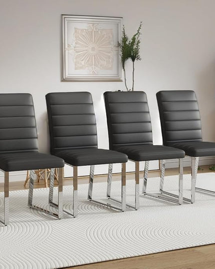 NicBex Dining Chairs Set of 2 Modern Faux Leather High Back Dining Room Kitchen Chairs with Silver Metal Legs,Chairs for Dining Room, Kitchen,Living Room, and Restaurants,Black - LeafyLoom