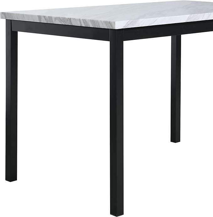 Roundhill Furniture Noyes Metal Dining Table with Laminated Faux Marble Top, 28.50 x 45.00 x 30.00 Inches, Off-white - LeafyLoom
