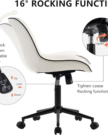YOUNIKE Office Chair with Wheels Armless Desk Chair Swivel Rolling Task Chair with Back Upholstered Faux Leather Computer Chair Height Adjustable Modern Ergonomic Wide Seat White - LeafyLoom