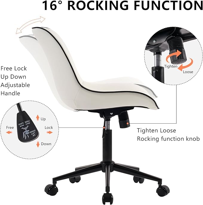 YOUNIKE Office Chair with Wheels Armless Desk Chair Swivel Rolling Task Chair with Back Upholstered Faux Leather Computer Chair Height Adjustable Modern Ergonomic Wide Seat White - LeafyLoom