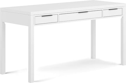 SIMPLIHOME Hollander Solid Wood Contemporary 60 Inch Wide Desk in White, for The Office Desk, Writing Table, Workstation and Study Table Distressed Dark Brown - LeafyLoom