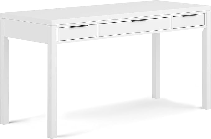 SIMPLIHOME Hollander Solid Wood Contemporary 60 Inch Wide Desk in White, for The Office Desk, Writing Table, Workstation and Study Table Distressed Dark Brown - LeafyLoom