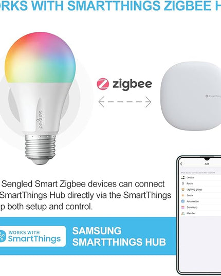 Sengled Zigbee Smart Light Bulbs, Smart Hub Required, Works with SmartThings and Echo with Built-in Hub, Voice Control with Alexa and Google Home, Color Changing 60W Eqv. A19 Alexa Light Bulb, 2 Pack Sengled