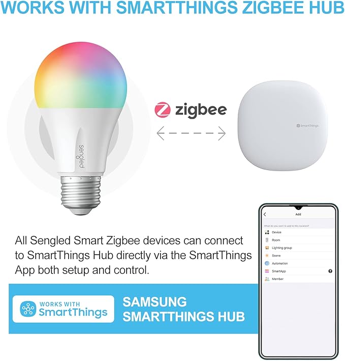 Sengled Zigbee Smart Light Bulbs, Smart Hub Required, Works with SmartThings and Echo with Built-in Hub, Voice Control with Alexa and Google Home, Color Changing 60W Eqv. A19 Alexa Light Bulb, 2 Pack Sengled