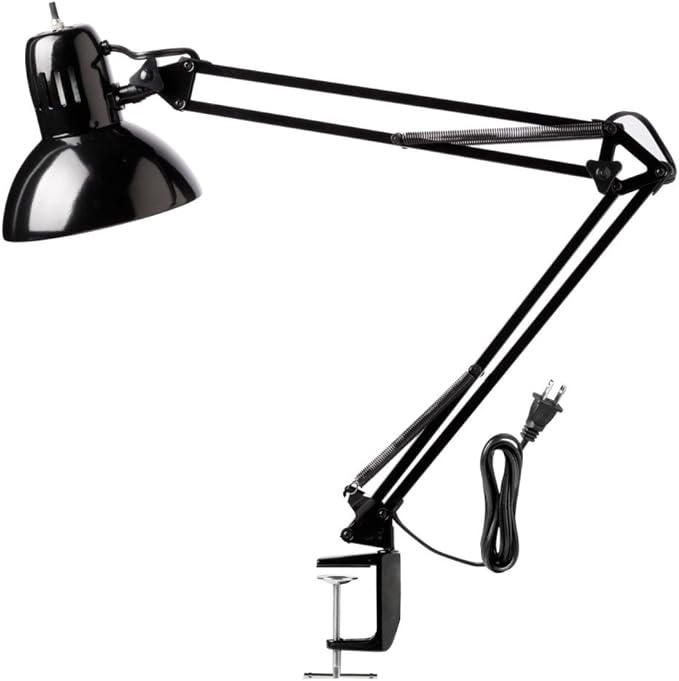 Globe Electric 12641 Architect 32" Swing-Arm Clamp-On Lamp, Black Architect, Finish, LED Bulb Included - LeafyLoom