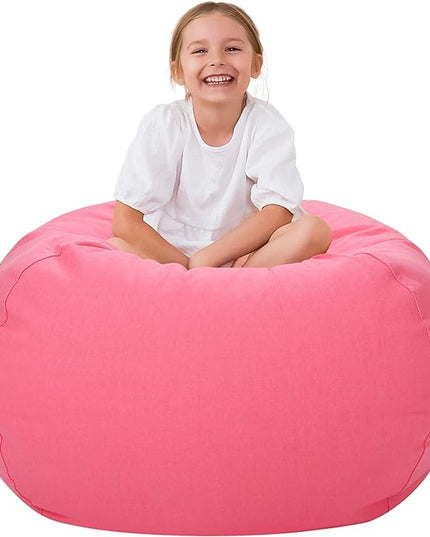 Aubliss Stuffed Animal Bean Bag Storage Chair (Solid Pink, Large (38'')) - LeafyLoom