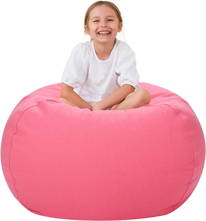 Aubliss Stuffed Animal Bean Bag Storage Chair (Solid Pink, Large (38'')) - LeafyLoom