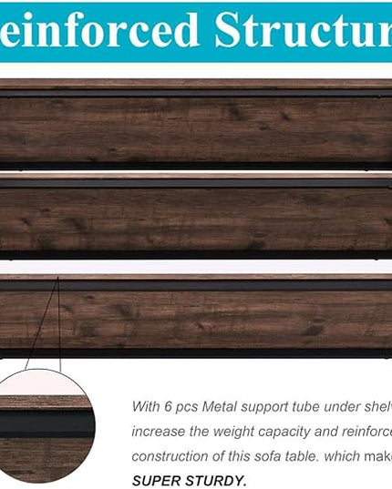 BON AUGURE Rustic Console Table Behind Couch, Industrial Entryway Table with Shelves, 3 Tier Sofa Table for Living Room (47 Inch, Rustic Oak) - LeafyLoom