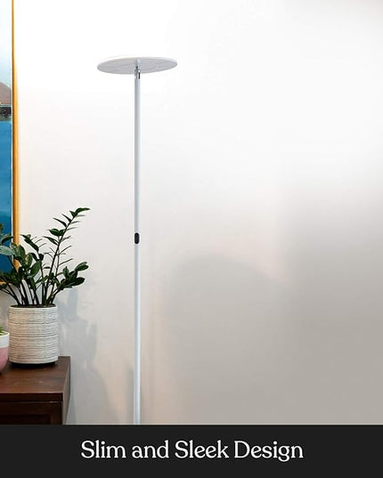 Brightech Sky Flux Dimmable LED Floor Lamp – Super Bright Floor Lamp for Living Room and Offices – Torchiere Standing Lamp with 3 Light Options, Tall Lamp for Bedroom Reading and More - White - LeafyLoom