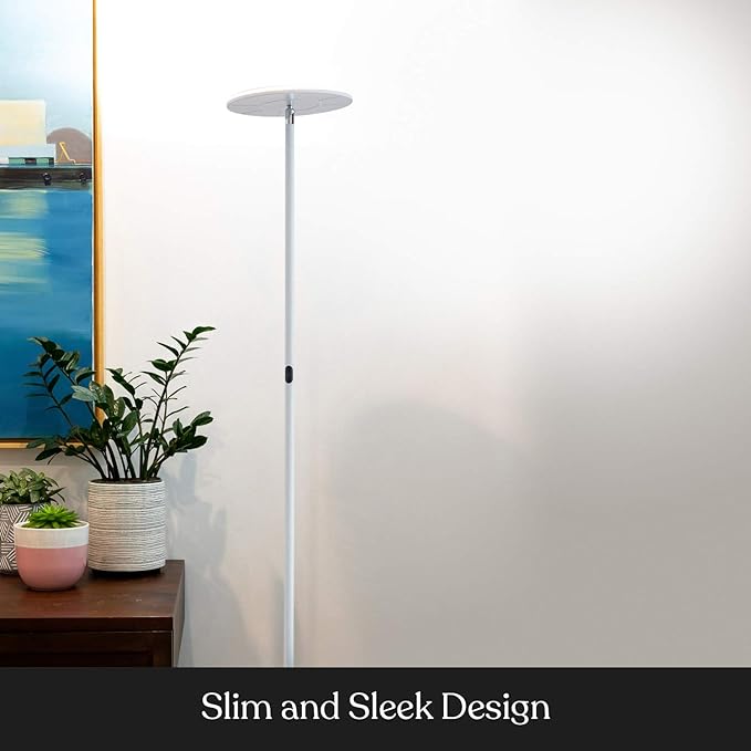 Brightech Sky Flux Dimmable LED Floor Lamp – Super Bright Floor Lamp for Living Room and Offices – Torchiere Standing Lamp with 3 Light Options, Tall Lamp for Bedroom Reading and More - White - LeafyLoom