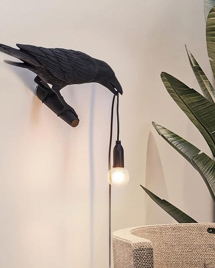 Raven Desk Lamp, Raven Lamp, Bird Lamp, Resin LED Bird Lamp for Bedroom/Office/Living Room/Farmhouse Art Deco with Plug (Left) - LeafyLoom