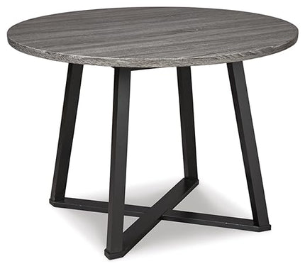 Signature Design by Ashley Centiar Mid Century Round Dining Room Table with Metal Legs, Gray & Black - LeafyLoom