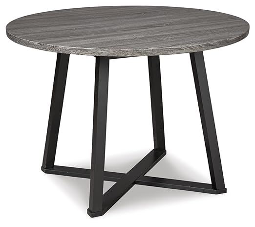 Signature Design by Ashley Centiar Mid Century Round Dining Room Table with Metal Legs, Gray & Black - LeafyLoom