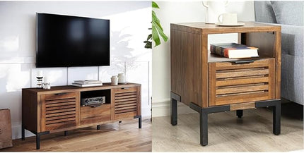 Bme, Millie Rustic TV Stand, Rustic Chestnut & Millie Rustic Side Table, Rustic Chestnut - LeafyLoom