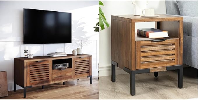 Bme, Millie Rustic TV Stand, Rustic Chestnut & Millie Rustic Side Table, Rustic Chestnut - LeafyLoom