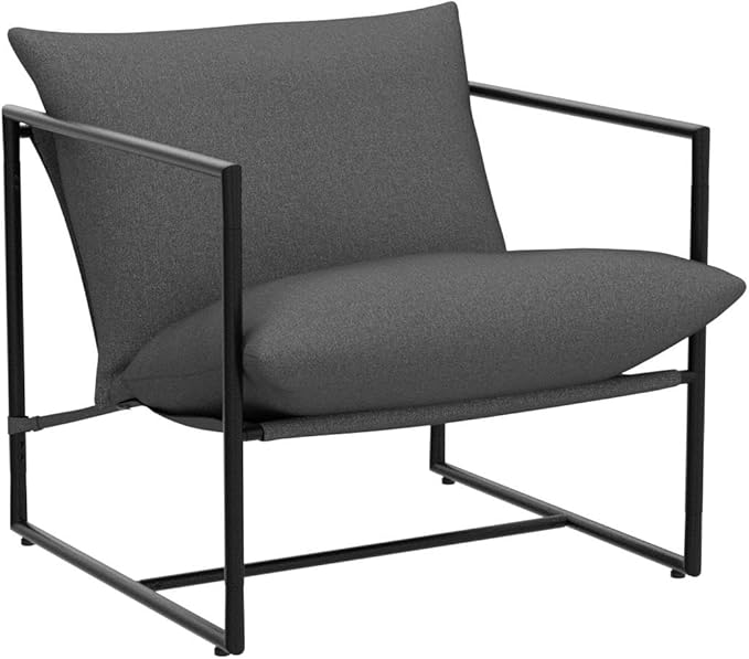 ZINUS Aidan Sling Accent Chair / Metal Framed Armchair with Shredded Foam Cushioning, Dark Grey - LeafyLoom