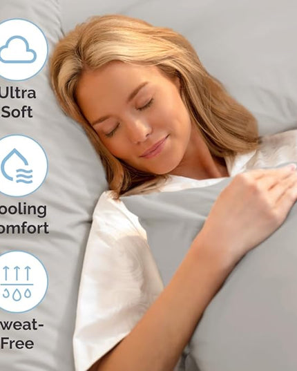 Full Size 4 Piece Sheet Set - Comfy Breathable & Cooling Sheets - Hotel Luxury Bed Sheets for Women & Men - Deep Pockets, Easy-Fit, Soft & Wrinkle Free Sheets - Light Grey Oeko-Tex Bed Sheet Set - LeafyLoom