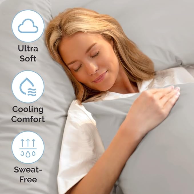 Full Size 4 Piece Sheet Set - Comfy Breathable & Cooling Sheets - Hotel Luxury Bed Sheets for Women & Men - Deep Pockets, Easy-Fit, Soft & Wrinkle Free Sheets - Light Grey Oeko-Tex Bed Sheet Set - LeafyLoom