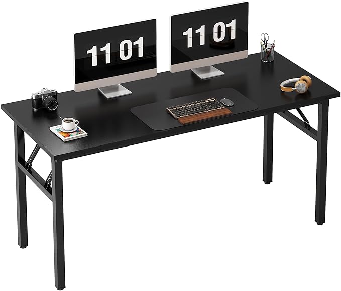 Need Computer Desk Office Desk 55 inches Folding Table with BIFMA Certification Computer Table Workstation No Install Needed, Black AC5CB-140X - LeafyLoom
