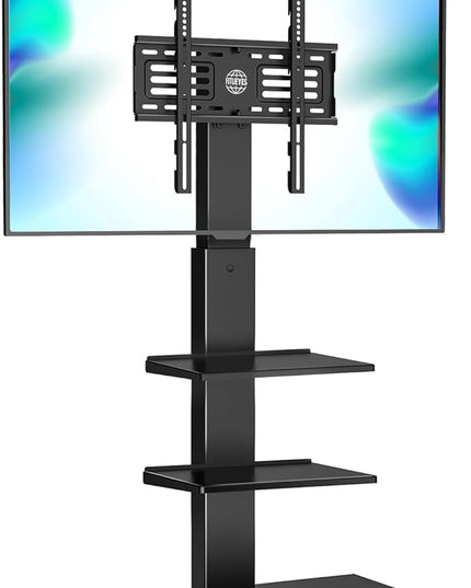 FITUEYES Iron Base Universal Floor TV Stand with Swivel Mount Space Saving for 26-65 Inch LED LCD OLED Plasma Flat Panel or Curved Screen TVs Height Adjustable Wire Management with 2 Shelves Black - LeafyLoom