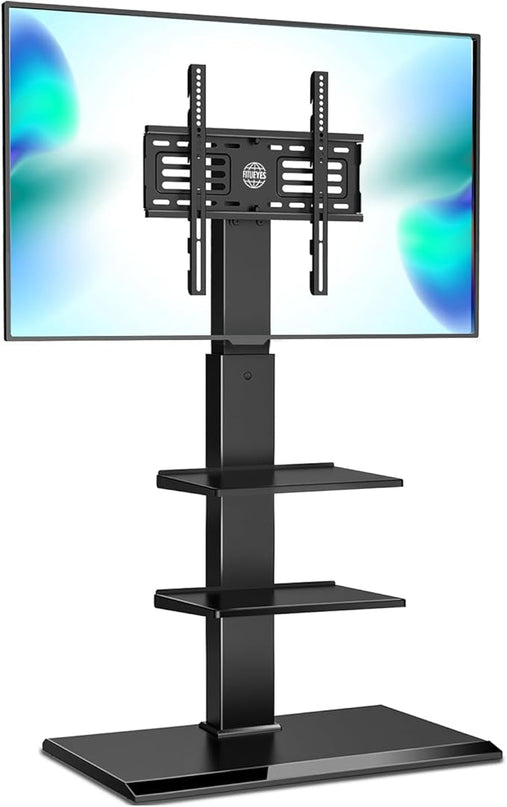 FITUEYES Iron Base Universal Floor TV Stand with Swivel Mount Space Saving for 26-65 Inch LED LCD OLED Plasma Flat Panel or Curved Screen TVs Height Adjustable Wire Management with 2 Shelves Black - LeafyLoom