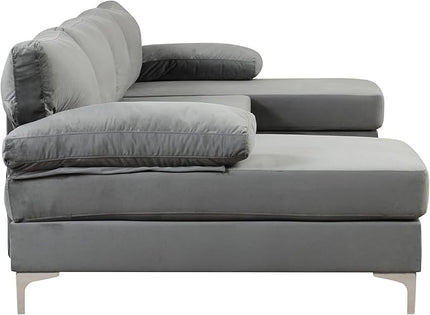 Modern Large Velvet Fabric U-Shape Sectional Sofa, Double Extra Wide Chaise Lounge Couch, Grey - LeafyLoom