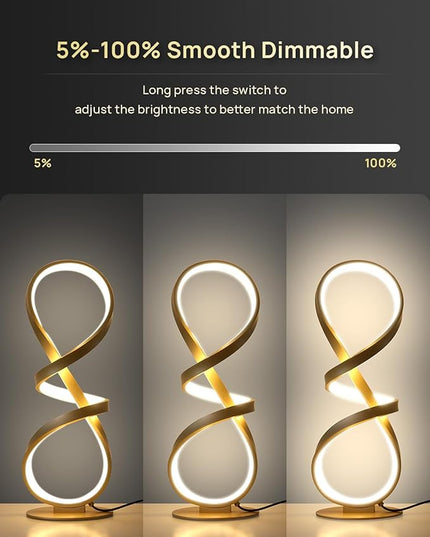 Modern Desk Lamp, LED Touch Dimmable Spiral Table Lamp, 3 Color Temperature Contemporary Nightstand Lamp, Unique Bedside Lamp for Living Room, Bedroom, Cool Lamps for Ideal Gift, Gold - LeafyLoom