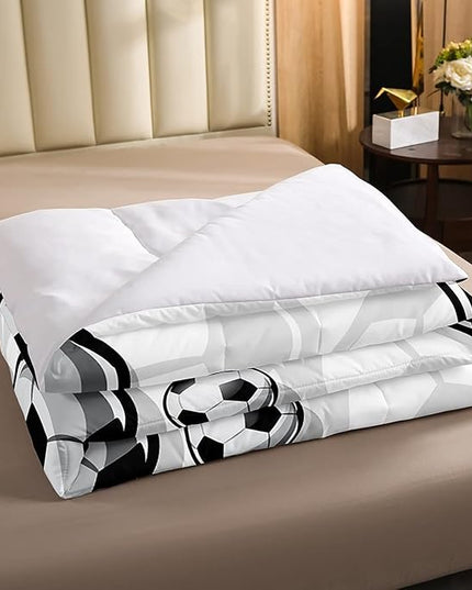 Erosebridal Boys Soccer Bedding Sets Football Down Comforter Sports Gaming Comforter Set for Kids Girls Soccer Hand Draw Quilt Set with 1 Comforter and 2 Pillow Cases Full Size Black White - LeafyLoom