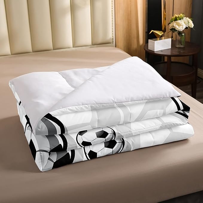 Erosebridal Boys Soccer Bedding Sets Football Down Comforter Sports Gaming Comforter Set for Kids Girls Soccer Hand Draw Quilt Set with 1 Comforter and 2 Pillow Cases Full Size Black White - LeafyLoom