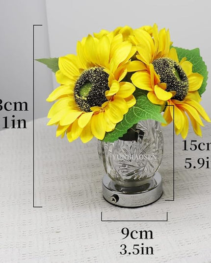 Sunflower Lamp Artificial LED Sunflower Flowers with Glass Vase Table Lamp Night Light for Home Office Decor House Decorations Gift Idea - Rechargeable (3Sunflower) - LeafyLoom
