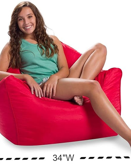 Posh Creations Structured Comfy Seat for Playrooms and Bedrooms, Large Bean Bag Chair, Malibu Lounge, Red - LeafyLoom