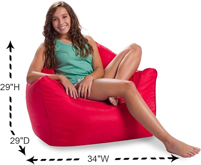 Posh Creations Structured Comfy Seat for Playrooms and Bedrooms, Large Bean Bag Chair, Malibu Lounge, Red - LeafyLoom