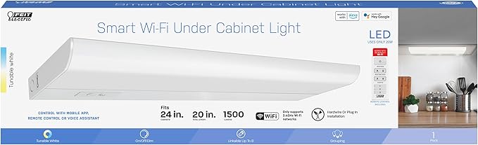 Feit Electric Under Cabinet Lighting 20" LED Light Fixture, Works with Alexa/Google Home, Frost Lens Kitchen Cupboard Night Light, Linkable up to 8, 20 Watts, 90 CRI, 1500 Lumens, White UCL24/CCTCA/AG FeitElectricCompany
