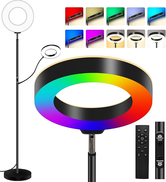 RGB Multicolour Modern Floor lamp Reading lamp Standing Sofa Lamps Lighting 7 Colors Changing Smart WiFi APP Remote Control for Bedroom Living Room Gaming Reading Learning Live Stream - LeafyLoom