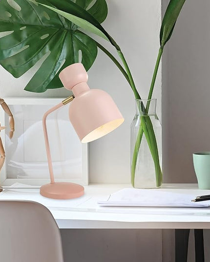 Globe Electric 52297 Harper 16" Desk Lamp, Matte Pink, Matte Brass Pivot Joint, in-Line On Off Switch - LeafyLoom