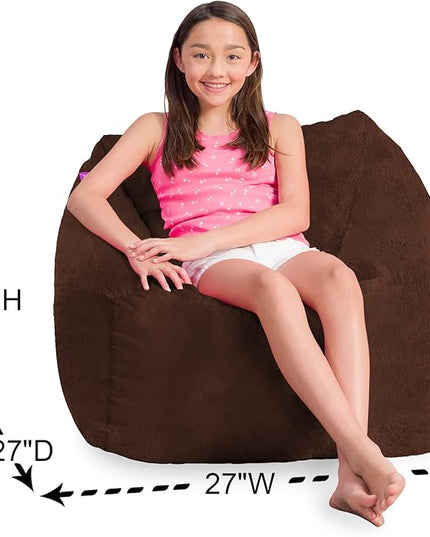 Posh Creations Structured Comfy Bean Bag Chair for Gaming, Reading, and Watching TV, Coronado Chair, Rabbit Fur - Brown - LeafyLoom