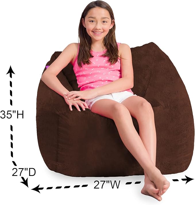 Posh Creations Structured Comfy Bean Bag Chair for Gaming, Reading, and Watching TV, Coronado Chair, Rabbit Fur - Brown - LeafyLoom