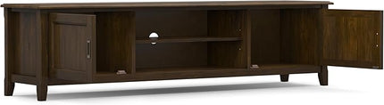 SIMPLIHOME Burlington SOLID WOOD Wide Transitional Media Stand for TVs up to 80 inches for The Living Room and Entertainment Center, 72 inch, Mahogany Brown - LeafyLoom