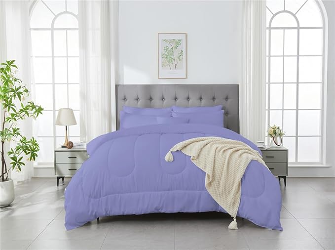 3 Piece Solid Color All Season Bedding Comforter Set Microfiber Soft Lightweight Bedding Set for Kids Teens Adults Room Decor with 1 Comforter and 2 Pillowcases King - LeafyLoom