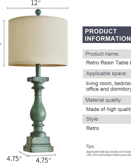 BOBOMOMO 27" Farmhouse Table Lamp Set of 2 with USB A+C for Bedroom Living Room Vintage Rustic Traditional Nightstand Bedside Lamps Retro Side Table Lamps (Green) - LeafyLoom