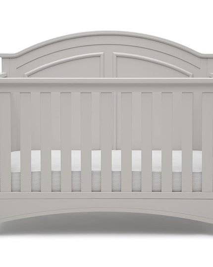 Delta Children Perry 6-in-1 Convertible Crib - Greenguard Gold Certified, Moonstruck Grey + Simmons Kids Radiant Sky Dual Sided Baby Crib Mattress and Toddler Mattress (Bundle) - LeafyLoom