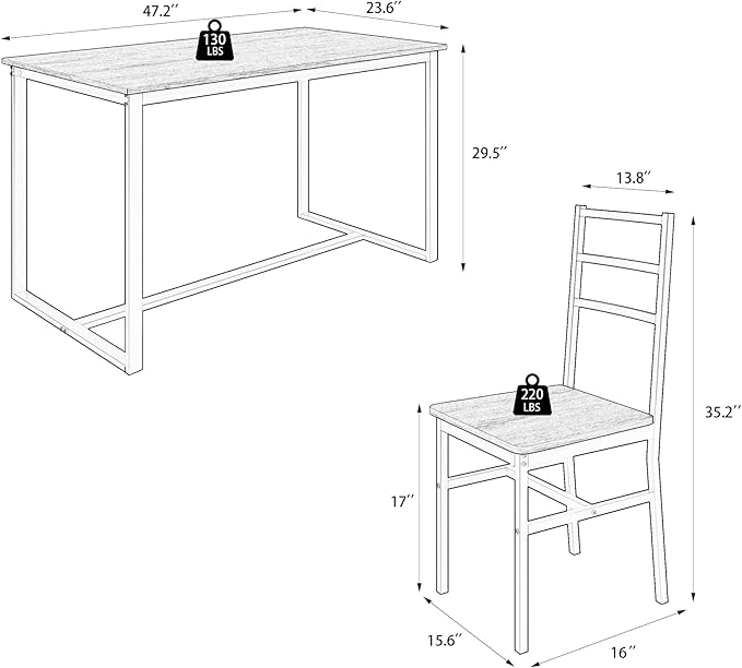 NicBex Dining Table Set for 4 Kitchen Table and Chairs Five-Piece Set Table and Chair with Backrest for Kitchen, Bar, Living Room, Breakfast Nook, Industrial Style, Solid Structure, White Oak - LeafyLoom