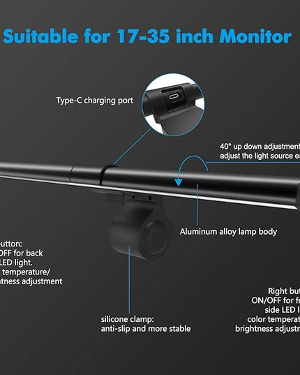 OOWOLF Monitor Light Bar with Backlight CRI≥95, Screen Light Bar, Desk Lamp for Eye-Caring,Dual Light,Filter Blue-Light,3-Color Mode,Memory Dimming,e-Reading Task Lamp,Computer Light for Home Office - LeafyLoom