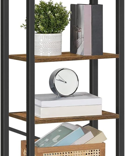 6 Tier Bookshelf, Book Shelf with Removable Drawer, Tall Narrow Bookcase with Shelves, Standing Display Shelf, Storage Organizer, for Bedroom, Home Office, Rustic Brown and Black SJ06BR - LeafyLoom