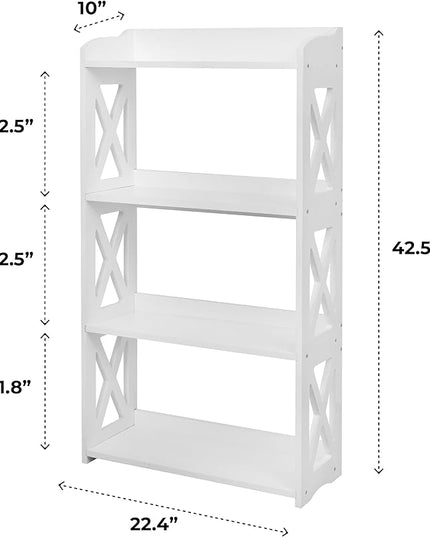 White Bookshelf, White Bookcase, 4 Tier Bookcase, Book Shelf from natural wood, Freestanding Display Storage Shelves Open Bookcase for Bedroom, Living Room and Office (4 Tier, White) - LeafyLoom